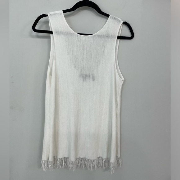 Theory Vendla O White Scoop Back Fringe Linen blend Sleeveless Top Size M 10 - Picture 2 of 8